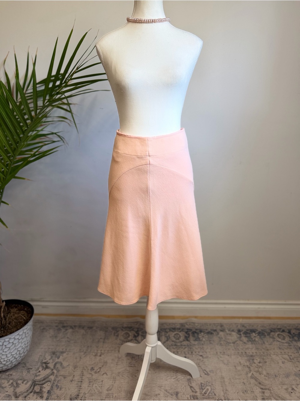 Vintage 80s ESCADA Couture Bonbon Pink Virgin Wool Sculptural Midi Skirt 36